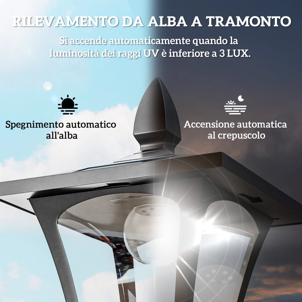 Lampada da Giardino Solare LED ¨C Zephmum ¨C Nero IP44 18x18x160 cm