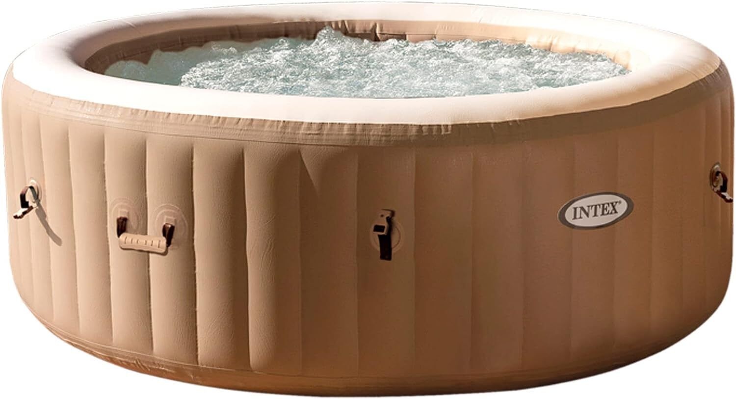 Intex 28426EX PureSpa Vasca Idromassaggio Gonfiabile Bubble Massage 4 posti 120 Getti Riscaldatore PVC Beige 196x71 cm Con Accessori 4 posti Beige