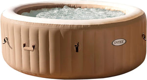 Intex 28426EX PureSpa Vasca Idromassaggio Gonfiabile Bubble Massage 4 posti 120 Getti Riscaldatore PVC Beige 196x71 cm Con Accessori 4 posti Beige