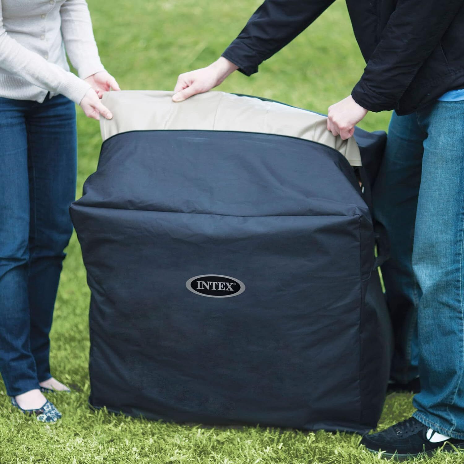 Intex 28426EX PureSpa Vasca Idromassaggio Gonfiabile Bubble Massage 4 posti 120 Getti Riscaldatore PVC Beige 196x71 cm Con Accessori 4 posti Beige