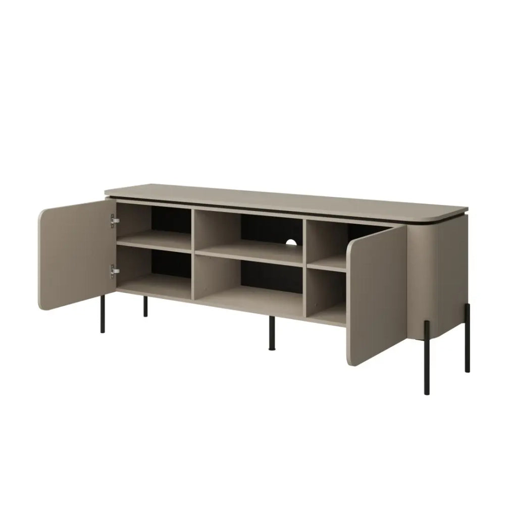 Mobile TV BELLA 2 porte – Finitura Congo opaco – Design arrotondato e piedi in metallo nero