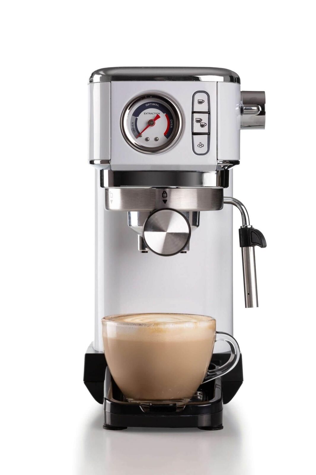 Ariete 1381 Macchina da caffè con manometro, compatibile con caffè in polvere e cialde ESE, 1300 W, Capacità 1,1 L, 15 bar di pressione, Filtro ½ tazze, Dispositivo Cappuccino, Bianco