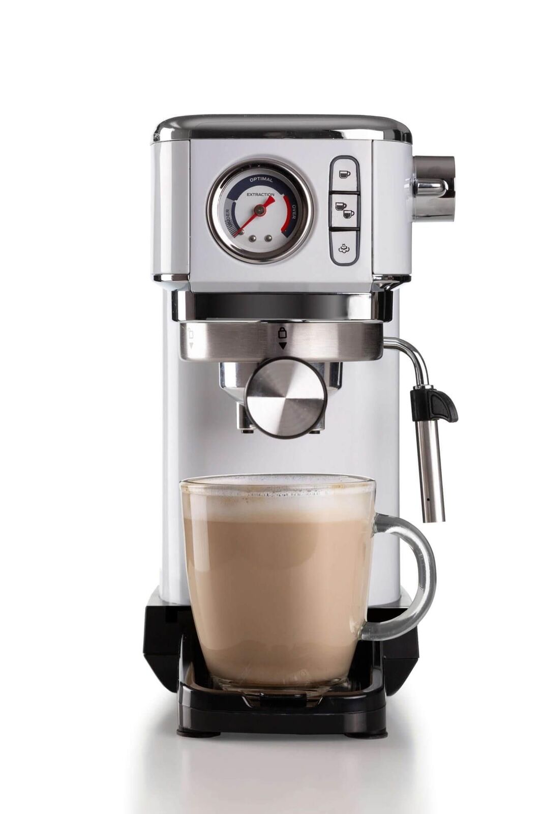 Ariete 1381 Macchina da caffè con manometro, compatibile con caffè in polvere e cialde ESE, 1300 W, Capacità 1,1 L, 15 bar di pressione, Filtro ½ tazze, Dispositivo Cappuccino, Bianco