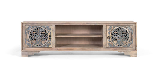 Mobile TV con 2 ante e 2 scomparti in legno di mango.