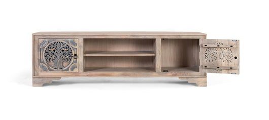 Mobile TV con 2 ante e 2 scomparti in legno di mango.