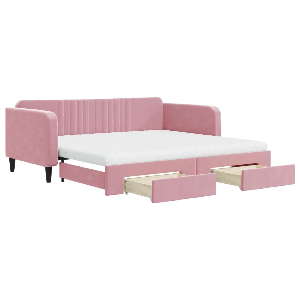 Divano Letto Estraibile con Cassetti Rosa 100x200 cm Velluto 3197145