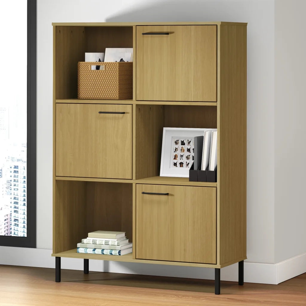 Libreria con Gambe-Scaffale per Libri-Mobile di Stoccaggio Metallo Marrone 90x35x128,5 cm Massello OSLO