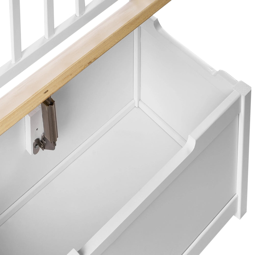 Panca contenitore per camera bambini in compensato di pino bianco e marrone chiaro, stile scandinavo per bambini