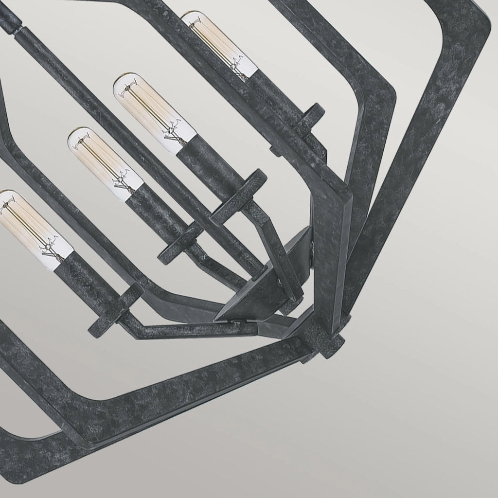 Lampadario Industrial Nordico Vanguard Acciaio Nero Antico 4 Luci E14
