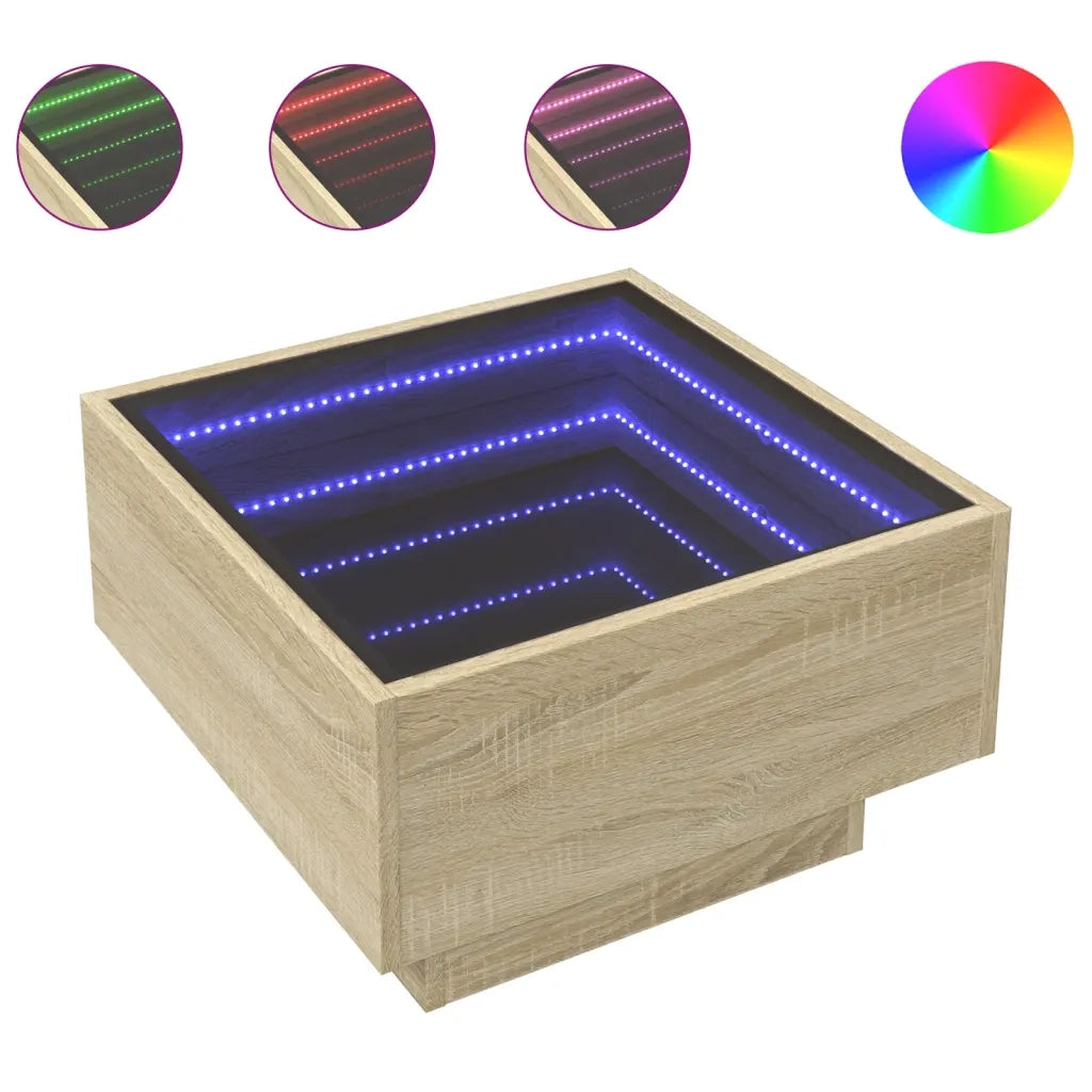 Tavolino salotto | Tavolino da caff¨¨ | Tavolino da Soggiorno con LED Rovere Sonoma 50x50x30 cm Multistrato