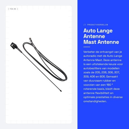 Antenna per Auto con Alta Compatibilità - Compatibile con 205/206/306/307/309/406/806 - Materiale in Gomma - Base Rotante a 180° - Lunga Durata - Antenna per Auto