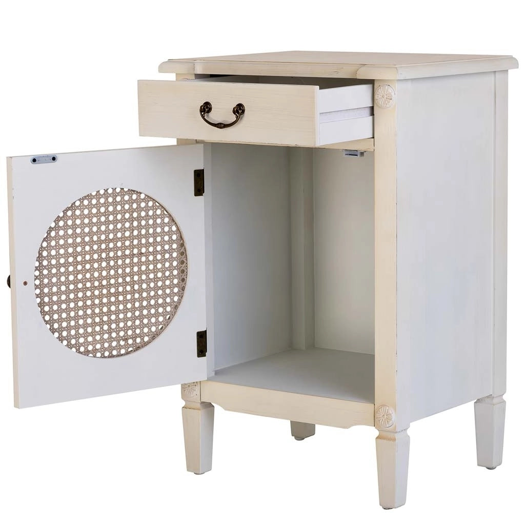 Tavolino in legno laccato bianco con griglia  46x36x68h cm