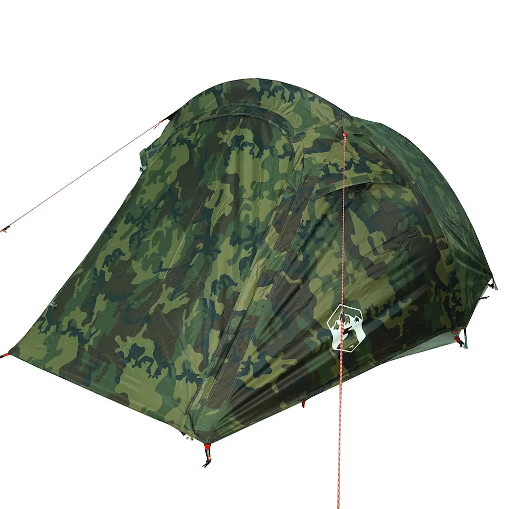 Tenda da Campeggio a Tunnel per 3 Persone-Tenda per Escursionismo Mimetico Impermeabile