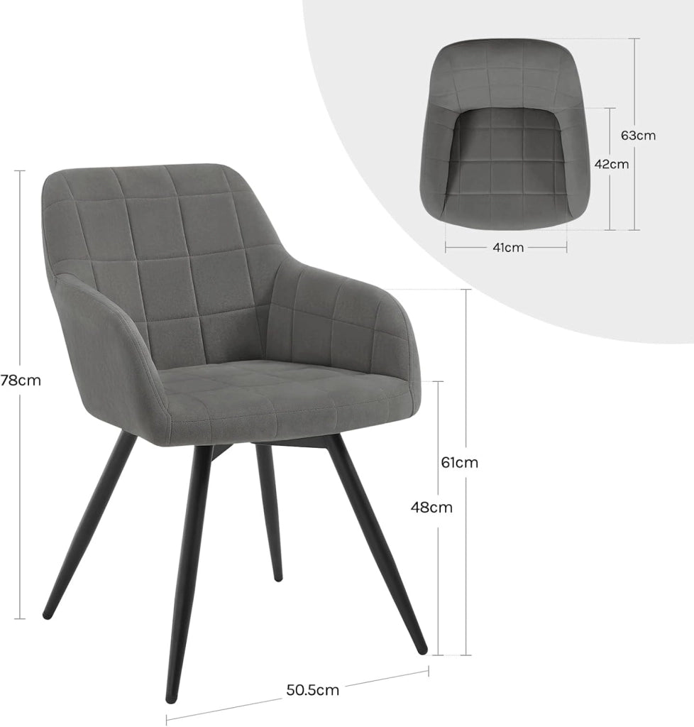 Set di 4 Sedie da Pranzo Girevoli, Sedie da Cucina Ergonomiche Imbottite in Velluto con Gambe in Metallo, Poltrone per Salotto, Ufficio, Camera da Letto, Balcone, Nero, EZS85sz-4