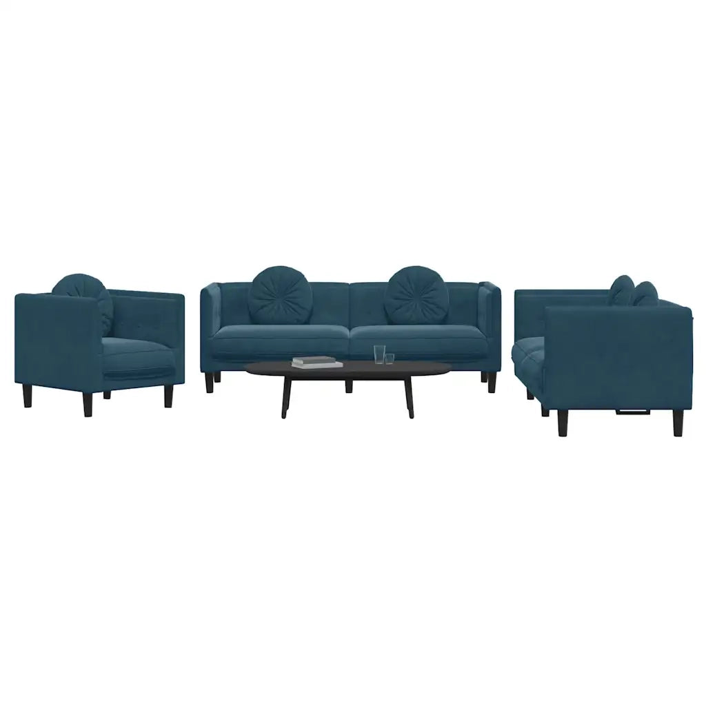 Set di Divani 3 pz con Cuscini Blu in Velluto 3209255