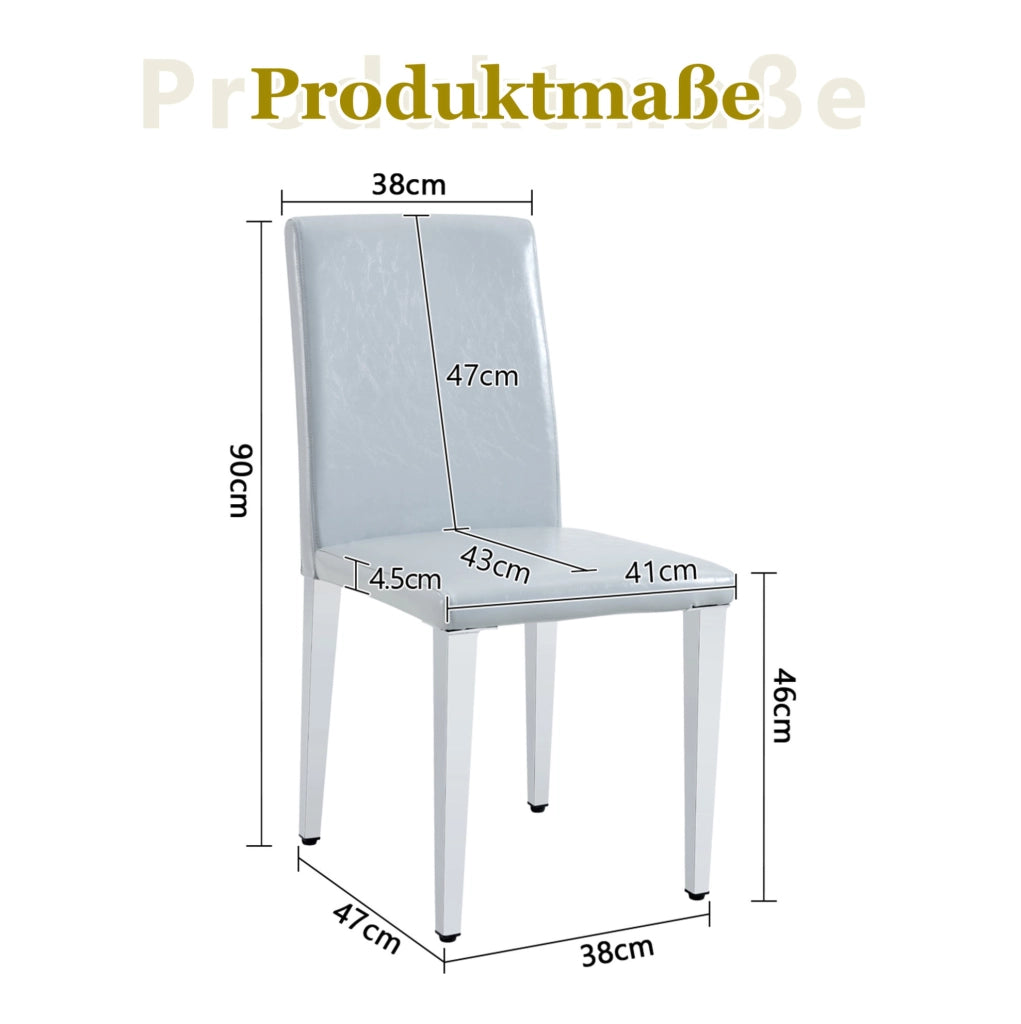 Set 2 sedie da pranzo moderne in PU grigio chiaro con gambe in metallo argentato; h 90 cm