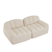 Divano angolare modulare senza struttura; seduta ampia con schiuma 32D; in fleece granulato beige bianco