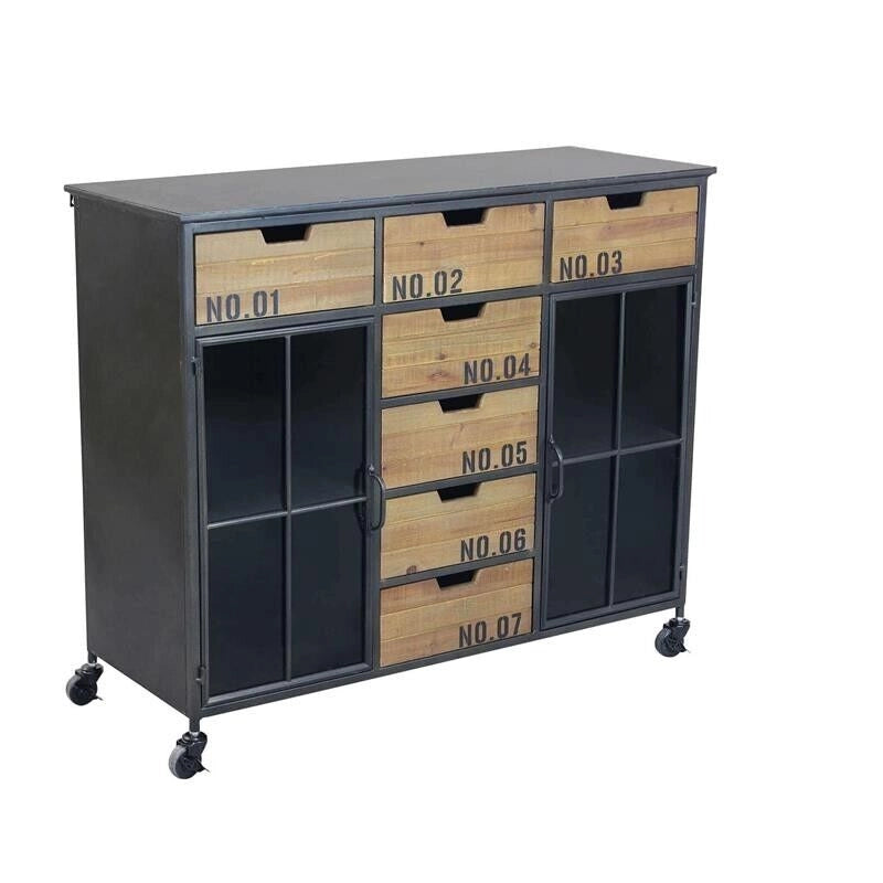 MOBILE CADEN IN ACCIAIO E LEGNO 98,5 X 38,5 X H84 CM CON RUOTE