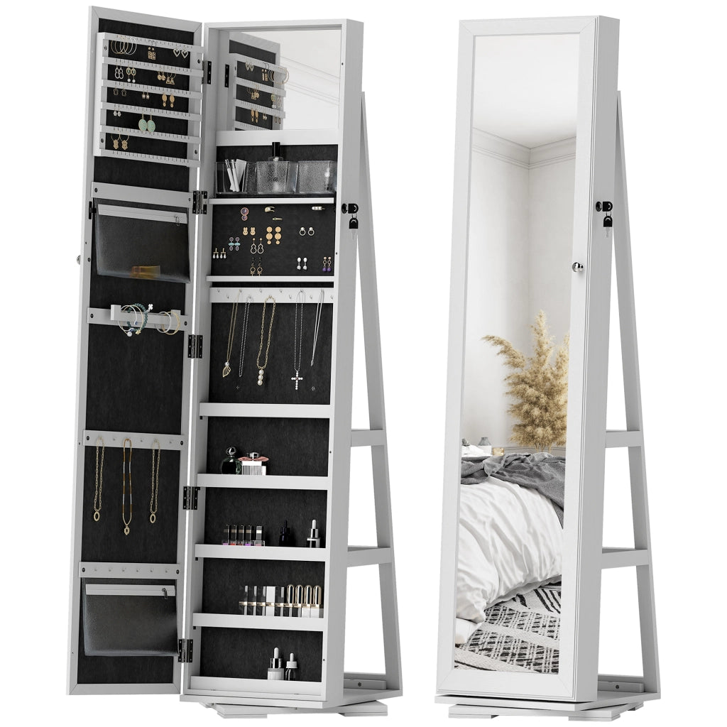 Armadio per gioielli con specchio e cassetti ¨C zephmum ¨C in legno bianco 40x30x15
