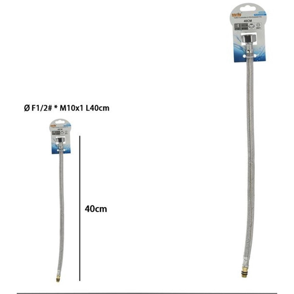 Trade Shop - Tubo Flessibile Flessibili Per Rubinetto Miscelatore Acqua øf1/2 X M10/1 Lungo 40cm 87969 -