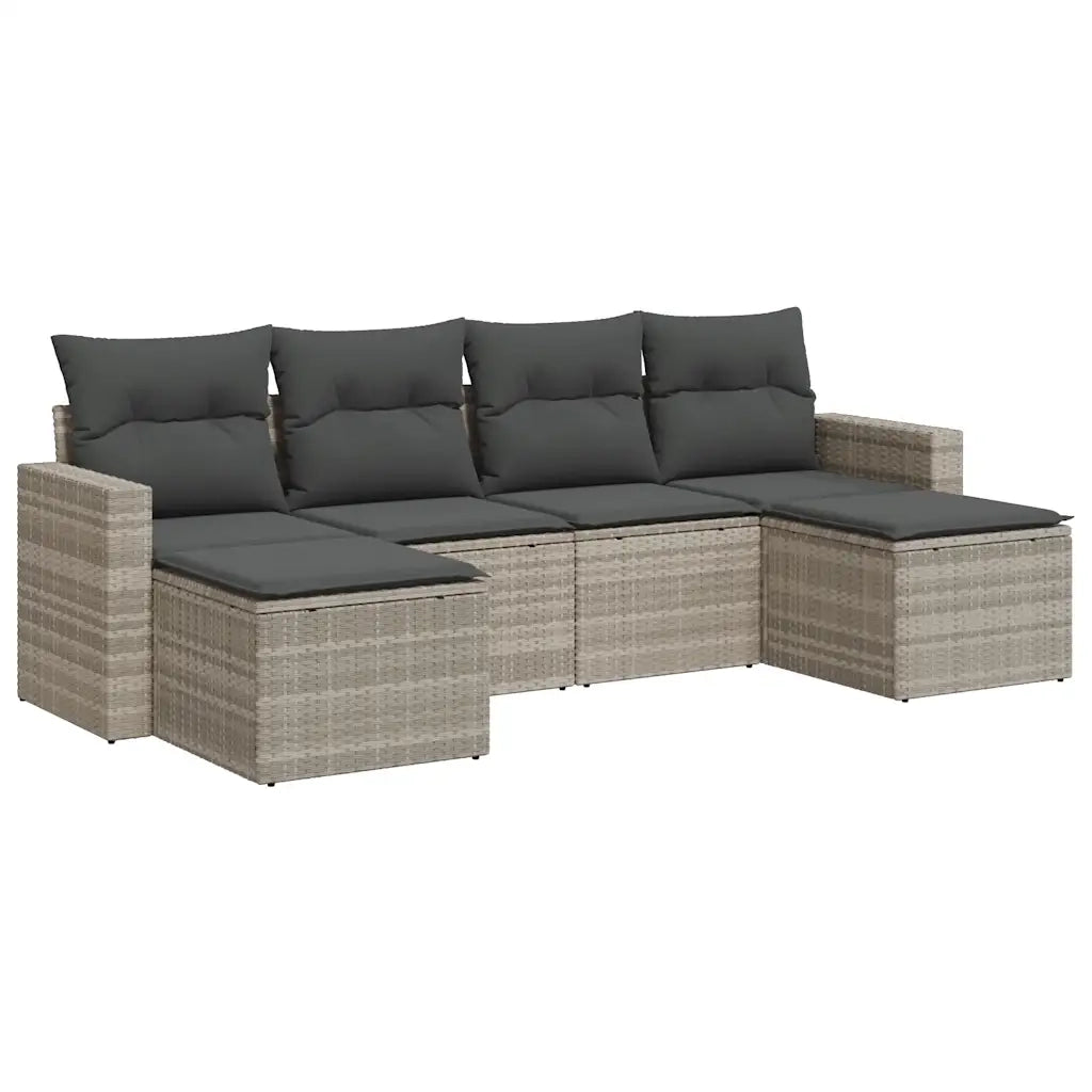 Set Divano da Giardino 6pz con Cuscini Grigio Chiaro Polyrattan 3325428