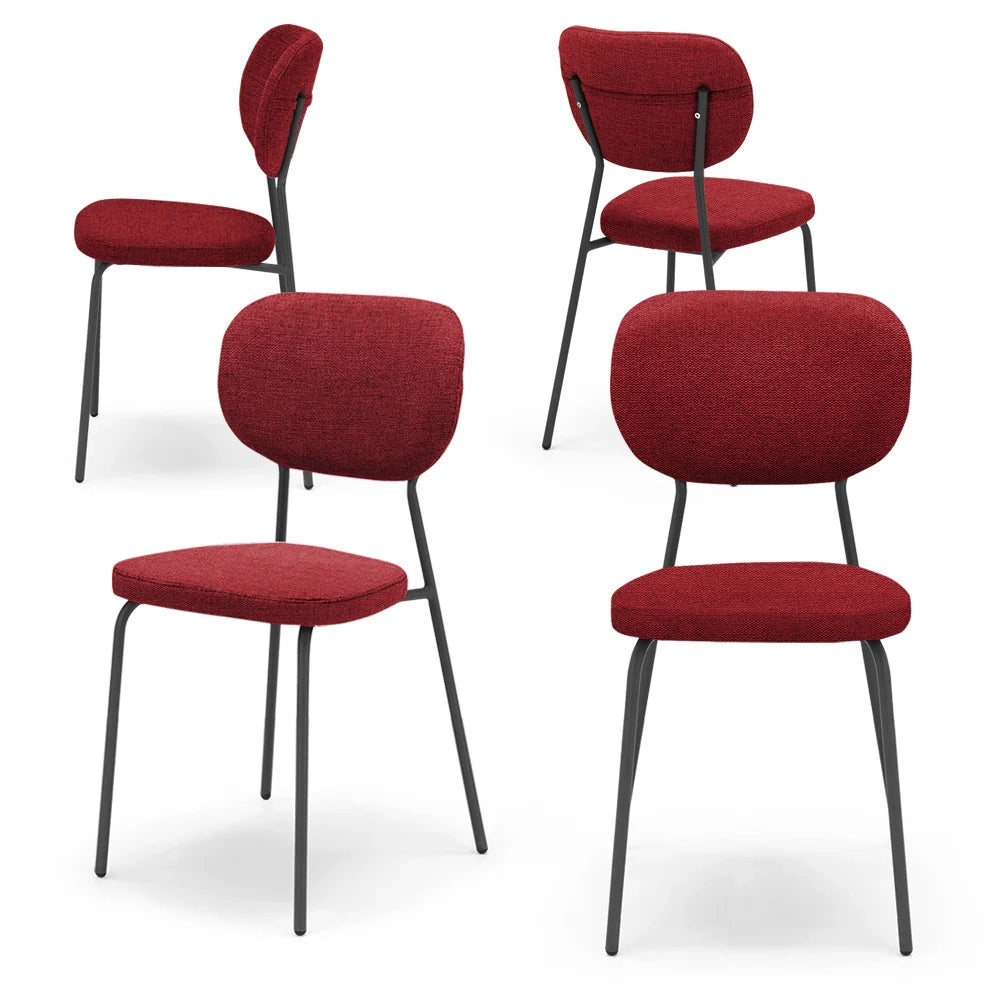 Set 4 sedie da pranzo imbottite VANESSA, 100% MADE IN ITALY, design moderno, gambe coniche robuste in metallo, schienale e seduta rivestiti con tessuto idrorepellente strutturato colore Rosso