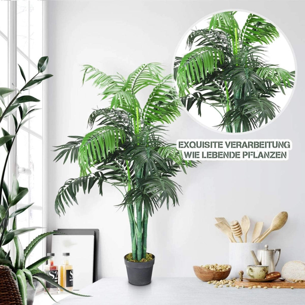 Pianta artificiale, palma artificiale, 110 cm, pianta da interno in vaso, albero artificiale, grande pianta decorativa per giardino, soggiorno e ufficio