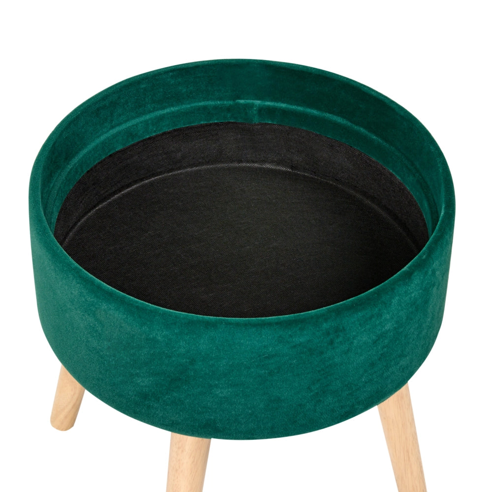 Pouf in velluto imbottito verde smeraldo con contenitore stile glamour elegante soggiorno camera da letto