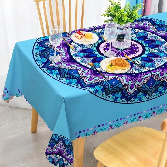 Tappeto da tavolo impermeabile, Mandala Tappeto da tavolo quadrato resistente al tempo con fiori, Tappeto da tavolo in poliestere per esterno, impermeabile per tavolo da giardino, cucina e sala da pranzo, 140x180 cm