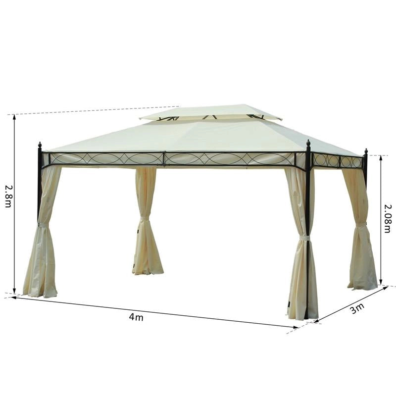GAZEBO DA GIARDINO IN METALLO CON DOPPIO TETTO 3 X 4 M CREMA