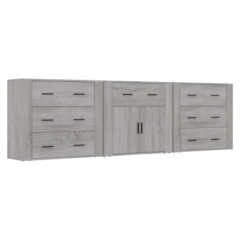 Credenze 3 pz | Madia | Buffet da pranzo | Armadio da pranzo Grigio Sonoma in Legno Multistrato