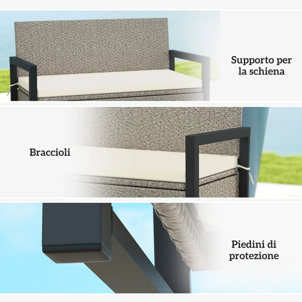 Panchina da Giardino 2 Posti 117x60x86 cm Contenitore da 151.5L in Rattan PE Crema