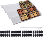 Organizzatore di spezie per cassetto estensibile con adesivi e pennarello - 30-60 cm – Set da 2 – 4 Livelli Organizzatore per cassetto di spezie – Inserto per cassetto di cucina – Sistema di archiviazione per cucina
