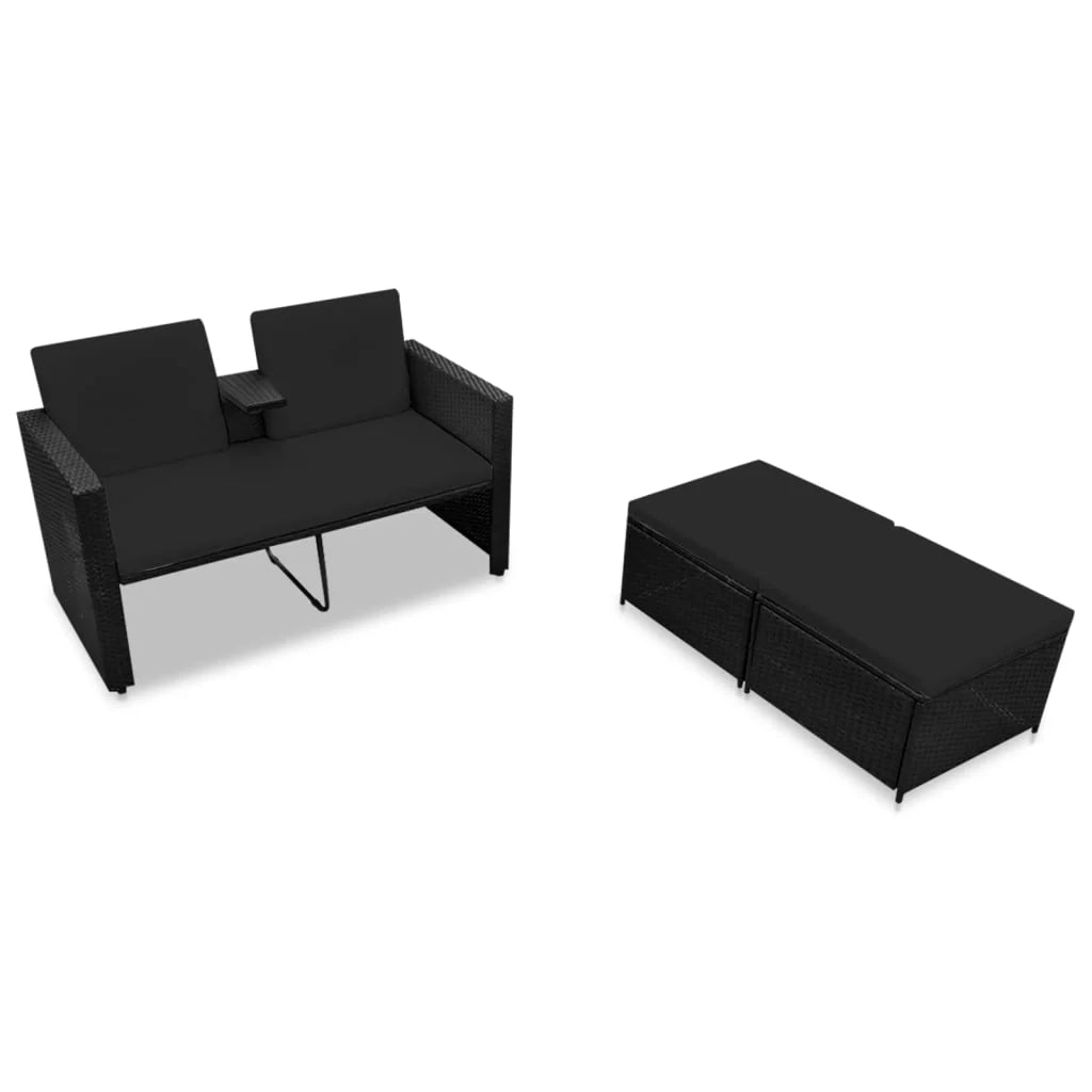 Set di mobili da giardino mobili da esterno set da 3 pezzi con cuscini resina intrecciata nera 02_0016010