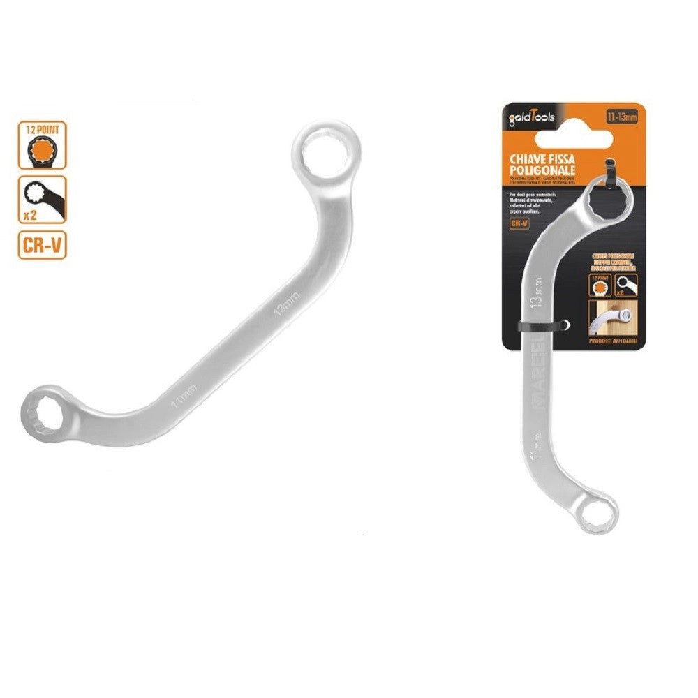 Trade Shop - Set Chiave Fissa Poligonale Doppia A U Da 11-13mm Cromata Chrome Vanadium 97692 -