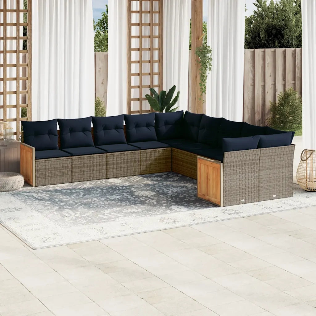Set Divani da Giardino 10 pz con Cuscini Grigio in Polyrattan 3228035