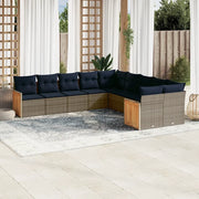 Set Divani da Giardino 10 pz con Cuscini Grigio in Polyrattan 3228035