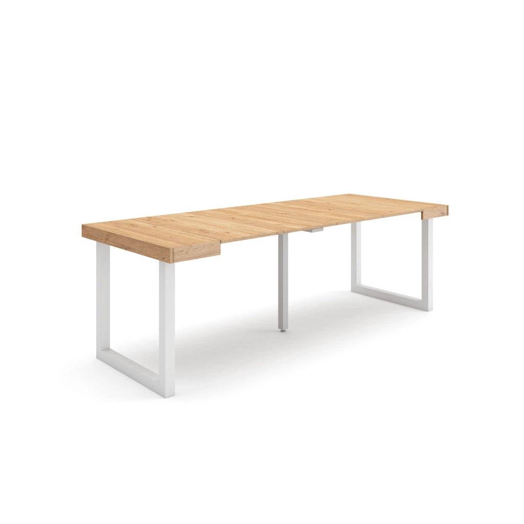 Consolle allungabile, 222x90x73cm, Per 10 persone, Gambe in legno, colore Rovere RF2970