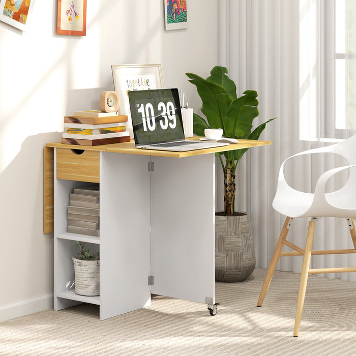 Tavolo Salvaspazio Pieghevole a 2 Ribalte per 2-4 Persone Quercia