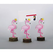 Trade Shop - Portafoto Fenicottero Rosa 3pz Base Legno Design Segnaposto Tavolo Bomboniera Festa -