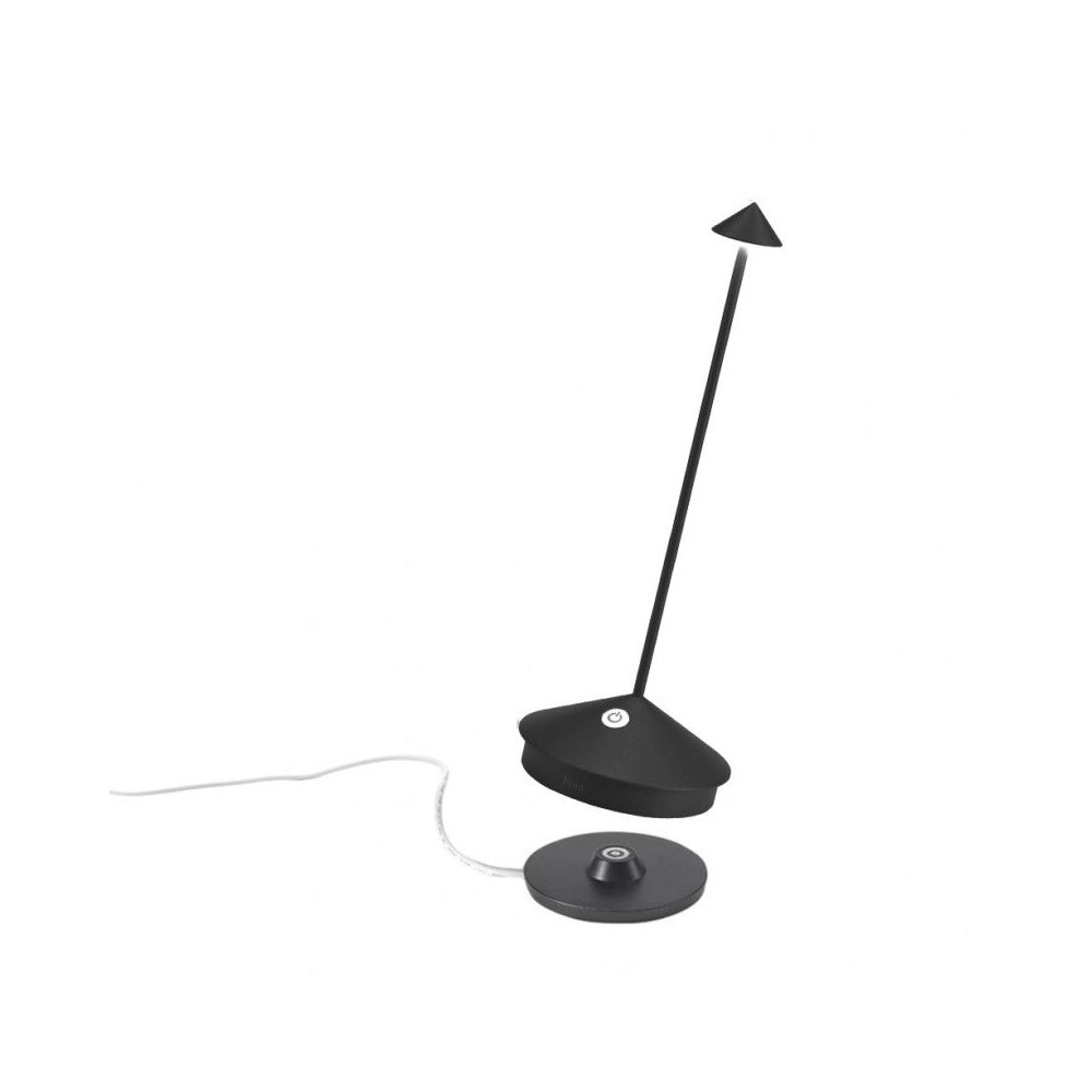 Lampada a led da tavolo Pina Pro Nero Opaco ricaricabile e dimmerabile senza fili Zafferano 2200-2700-3000K IP54 Batteria da 12h