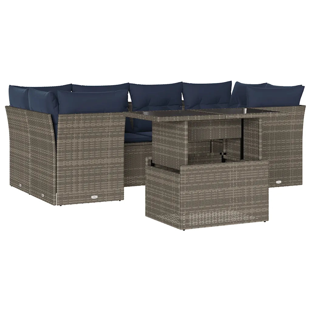 Set Divani da Giardino 7 pz con Cuscini Grigio in Polyrattan 3266381