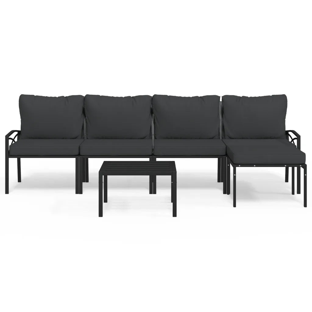 Set Salotto da Giardino 6pz con Cuscini Grigi in Acciaio 3187951