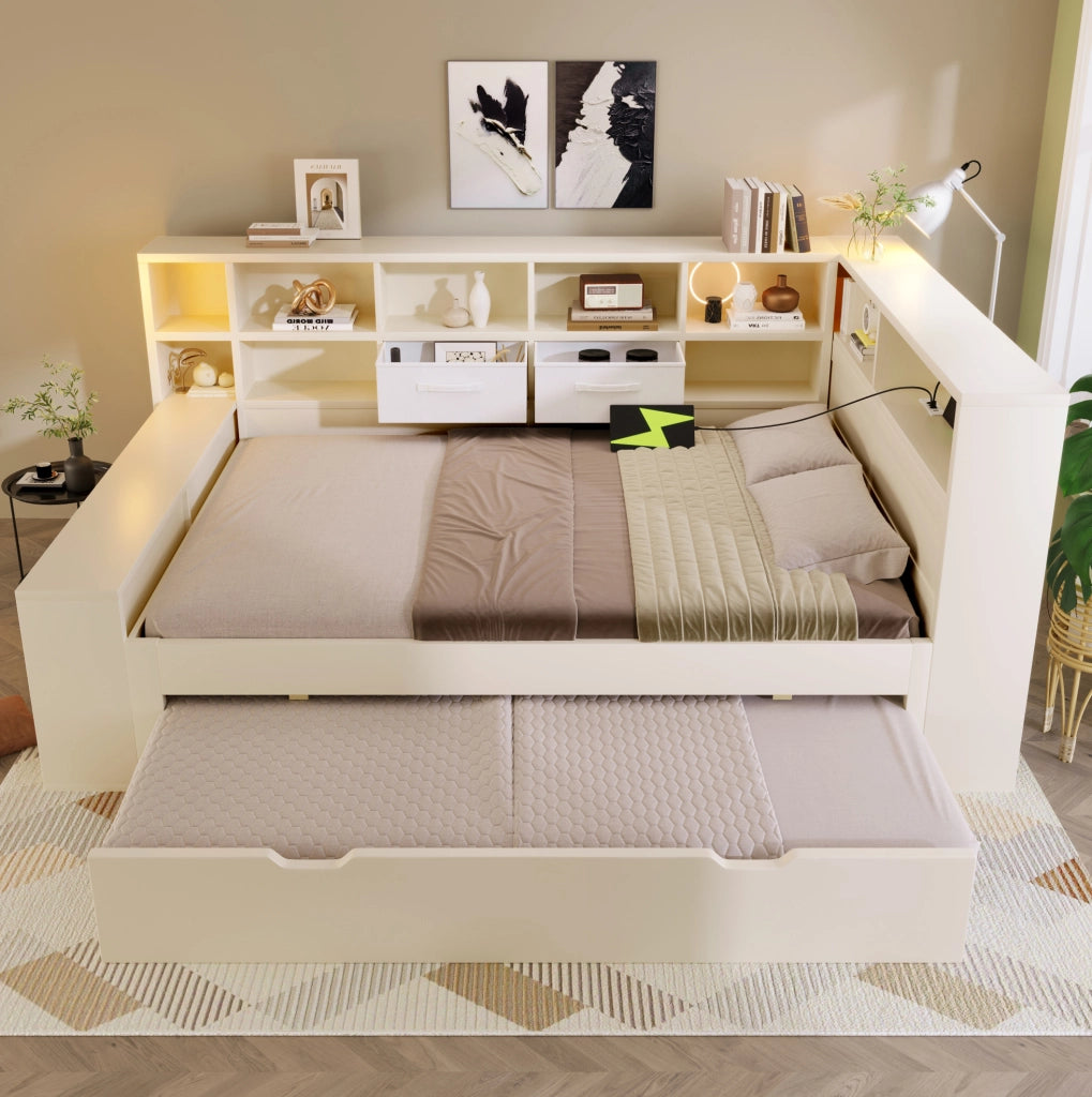 Letto 140x200 con letto estraibile, 8 vani e USB/Type-C