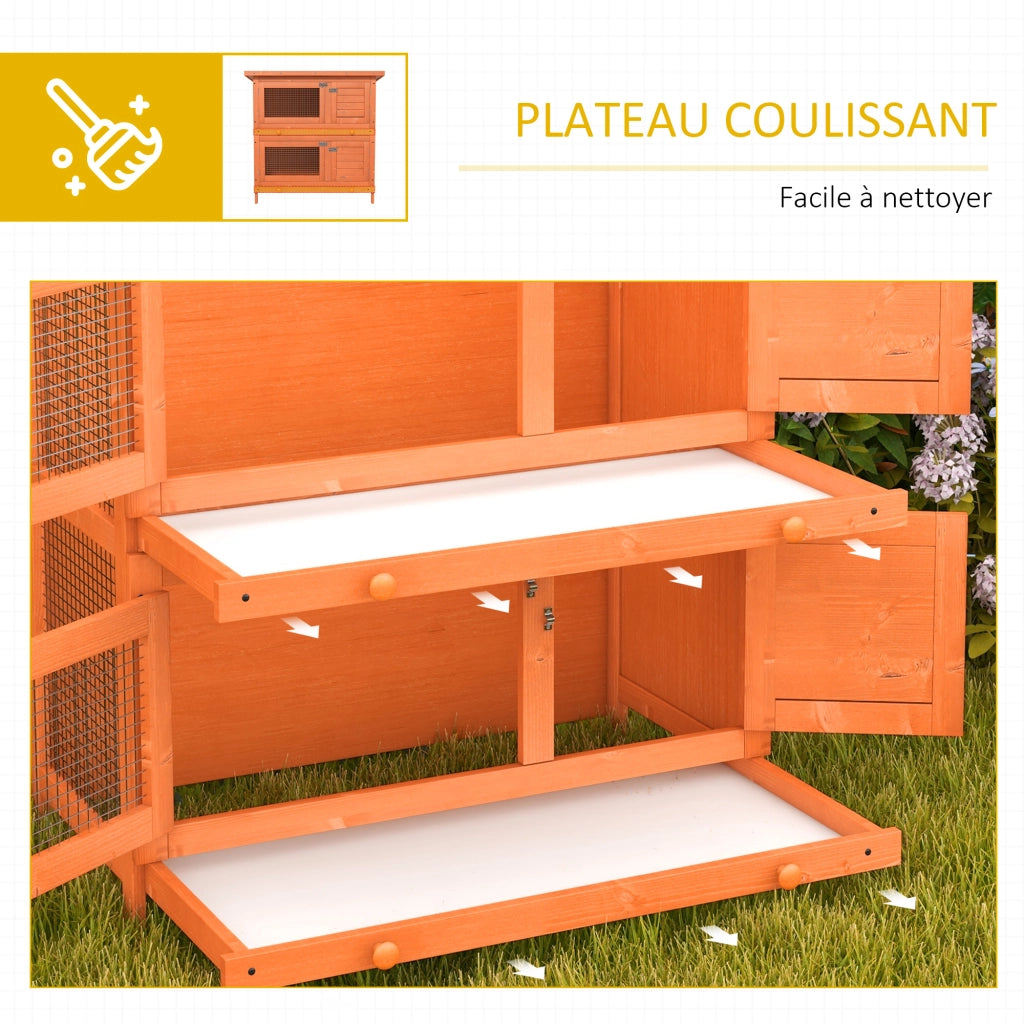 Gabbia per conigli 2 livelli con vassoi scorrevoli e tetto apribile ¨C Xylo ¨C 90x45x90 cm