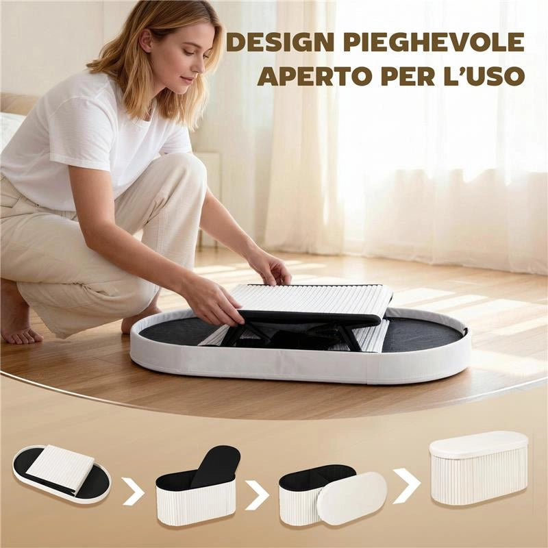 POUF CONTENITORE PIEGHEVOLE CON VANO DA 72L E RIVESTIMENTO IN VELLUTO, 76X38X35 CM, CREMA