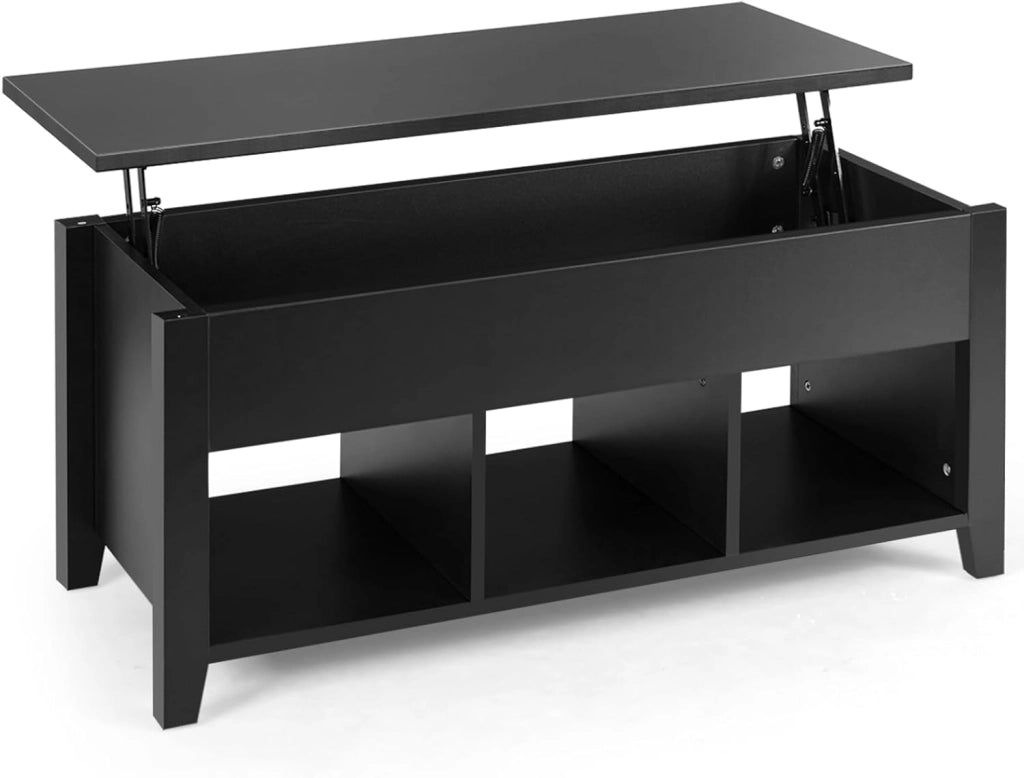 Tavolo da caffè con spazio nascosto e sollevabile, tavolo da pranzo e salone, con 3 spazi divisi, 104 x 49 x 48/62,5 cm per soggiorno e sala da pranzo (nero)