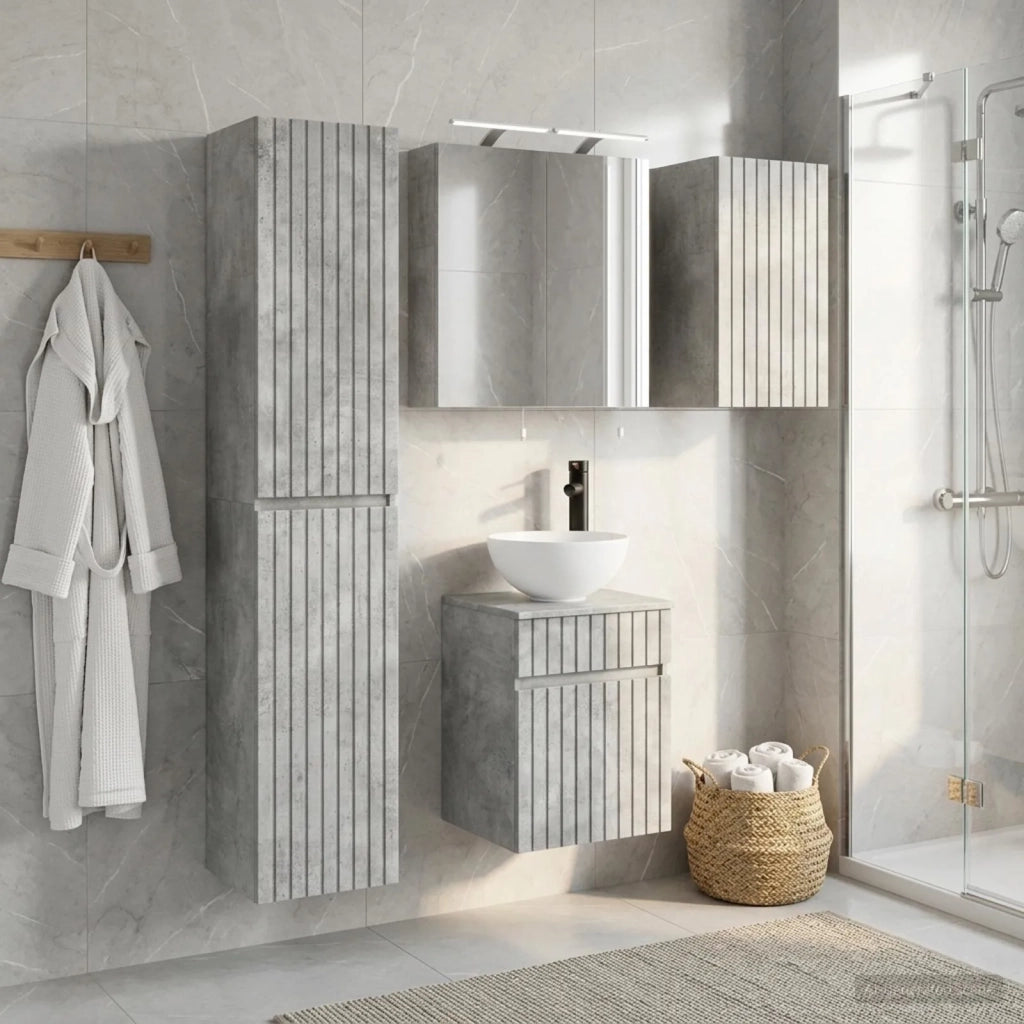 Set di Armadi da Bagno 5 pz Grigio Cemento Legno ingegnerizzato 3407338