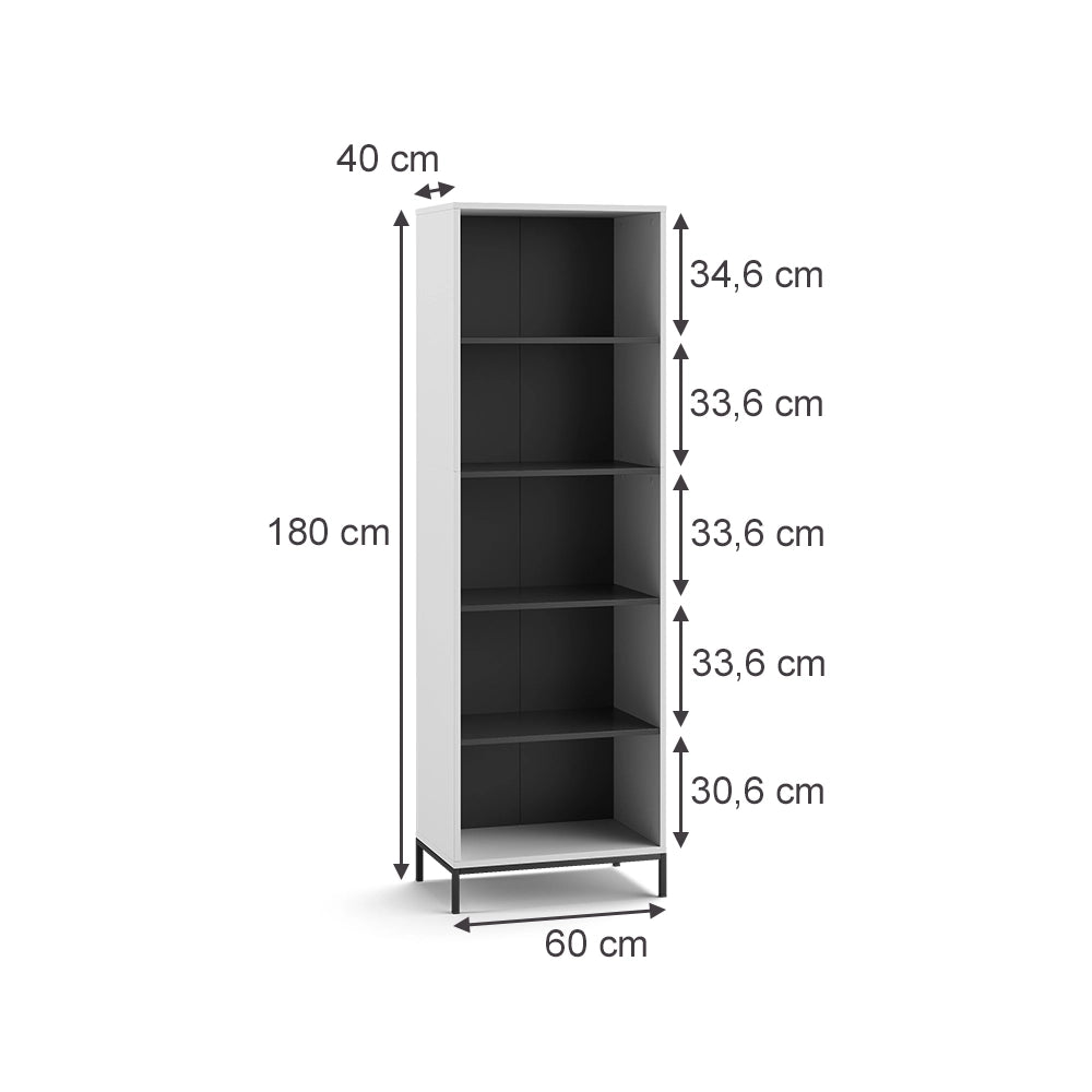 Libreria Eliza Bianco 60 x 180 cm con 5 scomparti Vicco