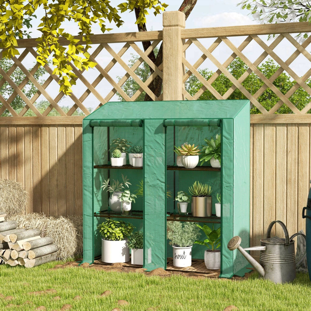 Serra da Giardino 3 Livelli con Ripiani e Porte a Cerniera ¨C zephmum ¨C Verde 143x46x141 cm